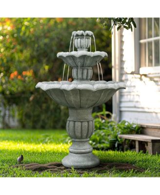 39.3”H 3-Tier Outdoor Floor Water Fountain – Concrete Cascading Fountain with Pump for Garden, Patio, Yard & Home Decor