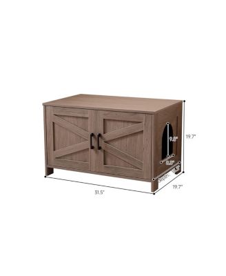 Greige Barn Door Cat Litter Box Enclosure End Table