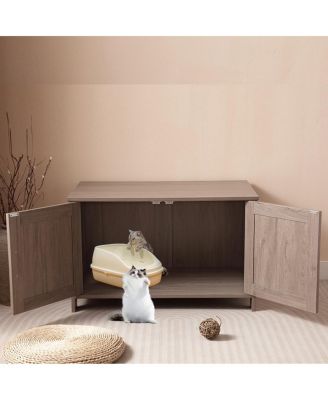 Greige Barn Door Cat Litter Box Enclosure End Table