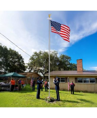 25' Heavy Duty Flag Pole Kit with Solar Light & Deck Mount Bravery MEGA 13 Gauge Aluminum Sectional Flagpole for Outdoor Patio Dock Side Silver