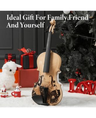 Beginner Violin Full Size 4/4 Solid Wood Full Set with Carry Case Mute Bow Shoulder Rest for Student Adults Starter Beautiful Butterfly
