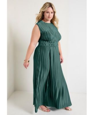 Women's June + Vie Boatneck Plisse Cap-Sleeve Maxi Dress