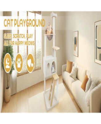 Cat Tree with large condo wood ladder in White