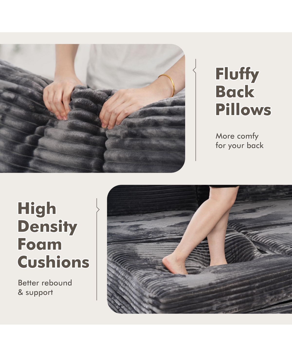 Xizzi 98'' Modular Sectional Sofa Couch, 5-Piece Comfy Corduroy Fabric Couch for Living Room, Modern L-Shaped Deep Seat with Chaise Ottoman