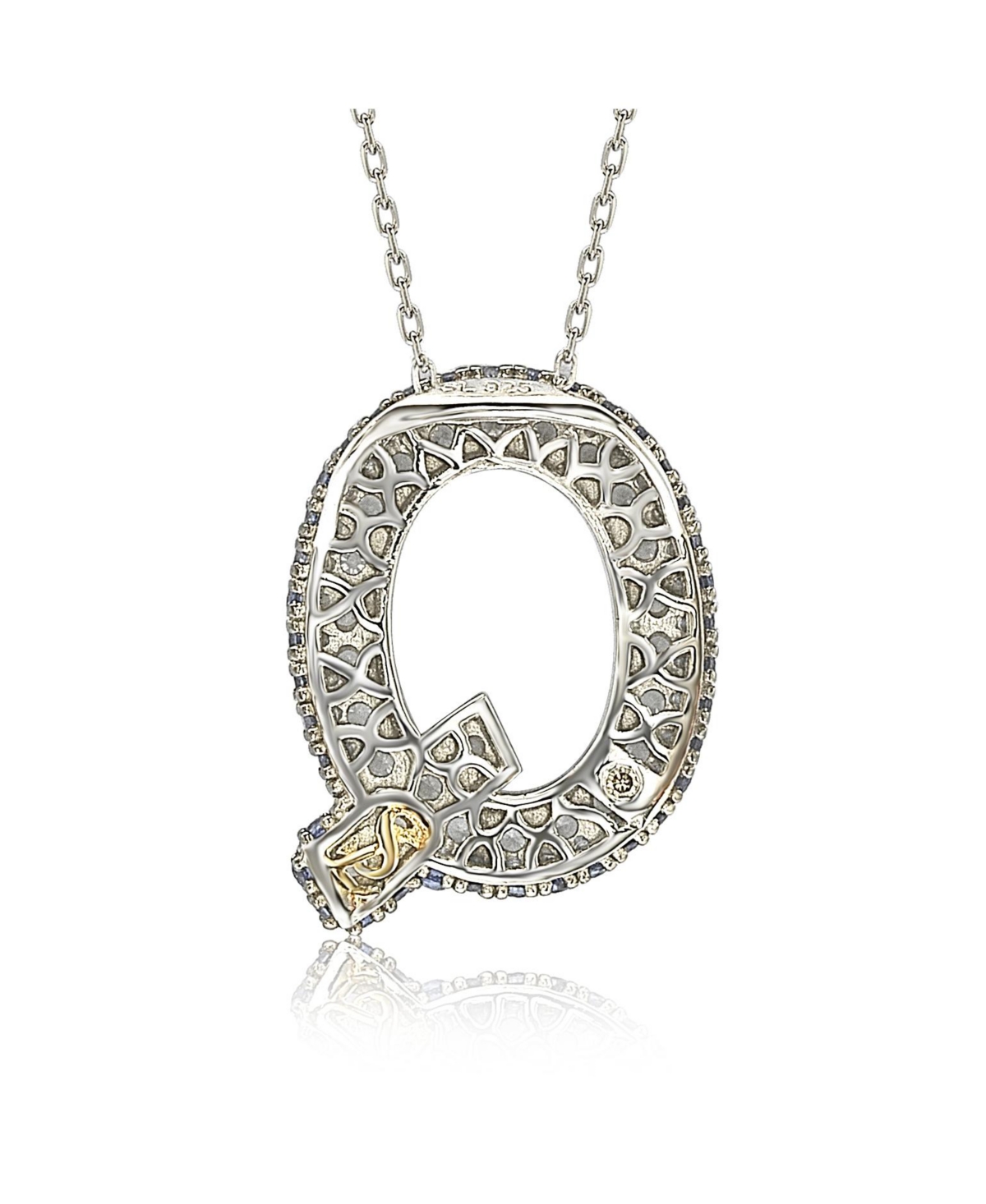 Suzy Levian New York Sterling Silver Sapphire 3-d Letter "Q" Initial Pendant