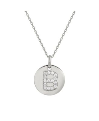 Sterling Silver Cubic Zirconia Letter Initial Disc Pendant - B