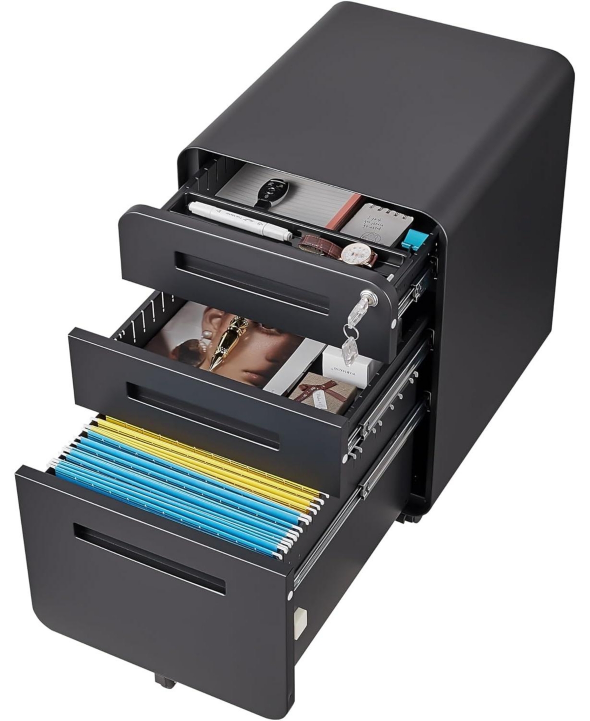 gaomon 3 Drawer Mobile File Cabinet with Lock, Under Desk Metal Filing for Home Office