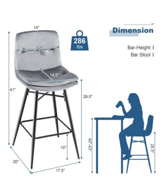 Set of 2 Velvet Bar Stools Bar Height Kitchen Dining Chairs with Metal Legs