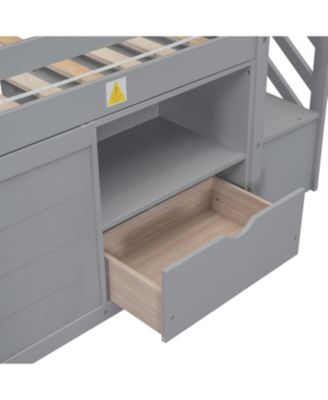  Twin Loft Bed with Stair, Drawer, Shelf