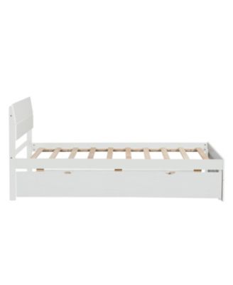 Modern Twin Bed Frame with Trundle, White Gloss Finish