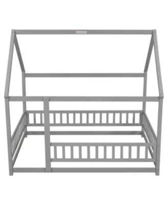 Wooden House Bed with Guardrails (Grey)