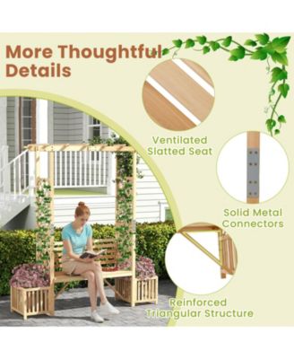 Patio Garden Bench Arbor Arch with Pergola Planting Box Side Trellis for Vines