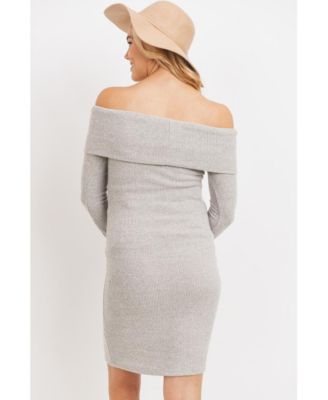 Women's Ribbed Off Shoulder Long Sleeve Bodycon Maternity Dress