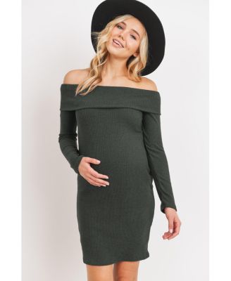 Women's Ribbed Off Shoulder Long Sleeve Bodycon Maternity Dress