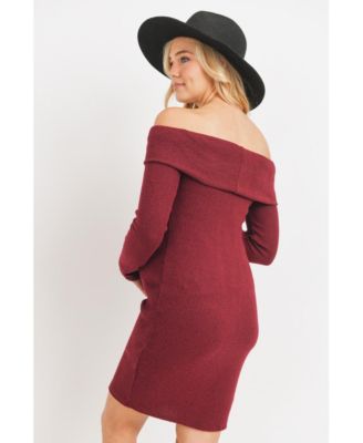 Women's Ribbed Off Shoulder Long Sleeve Bodycon Maternity Dress