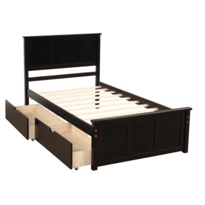 Full Size Wood Platform Bed with House-shaped Storage Headboard and 2 Drawers
