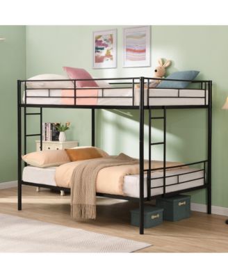 Full Over Full Metal Bunk Bed Black, No Box Spring Needed, Easy Assemble with Safe Stairs