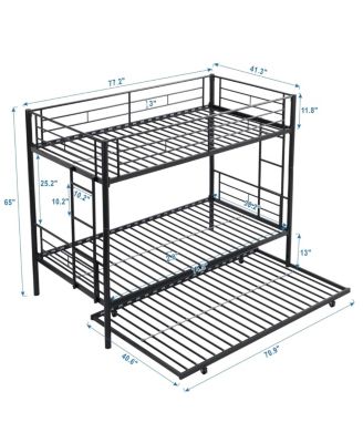 Twin Over Twin Metal Bunk Bed with Trundle, No Box Spring Needed, Easy Assemble