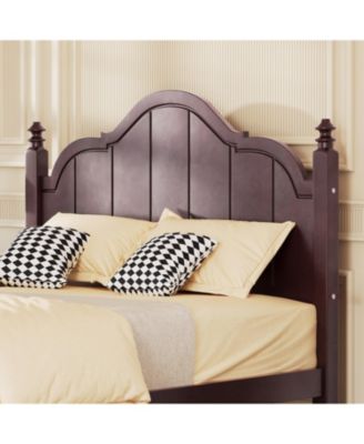 Full Size Wooden Bed Frame with Headboard Vintage Platform Bed with Slats Support Easy Assembly