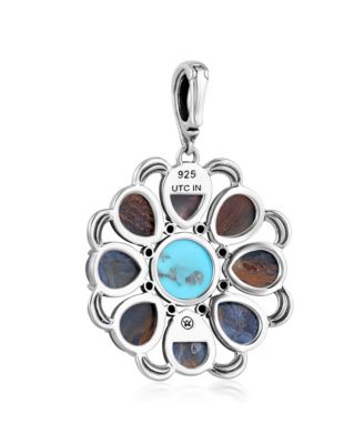 Sterling Silver Blue Pietersite and Kingman Turquoise Flower Pendant Enhancer
