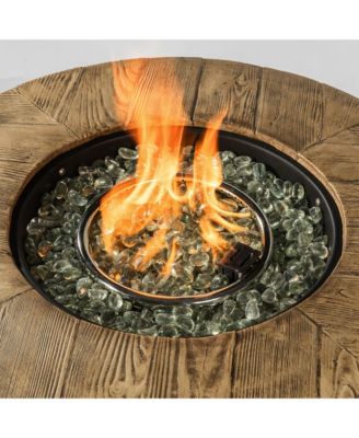 30" Propane Gas Fire Pit Table, 50000 BTU Round Steel Fire Pit with Imitation Wood Grain Finish for Outside Patio Deck Garden