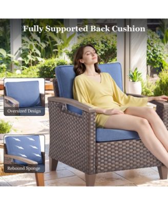Farmhouse 2-Piece Brown PE Wicker Outdoor Lounge Chair with Olefin Cushions