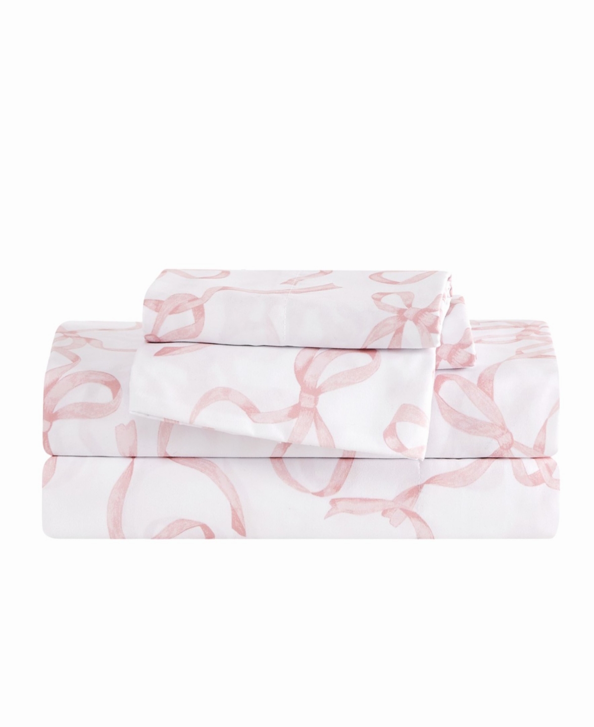 Truly Soft Printed Bow 4-piece Sheet Set, King In White,pink