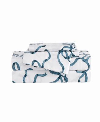 Printed Bow 4-Piece Sheet Set, Queen