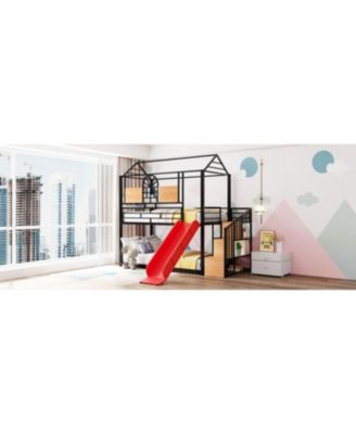 Twin Bunk Bed with Slide and Storage Stairs