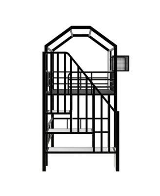 Metal Loft Bed With Roof Design And A Storage Box, Twin