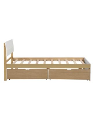 Modern Twin Bed Frame with High Gloss White and Oak Finish