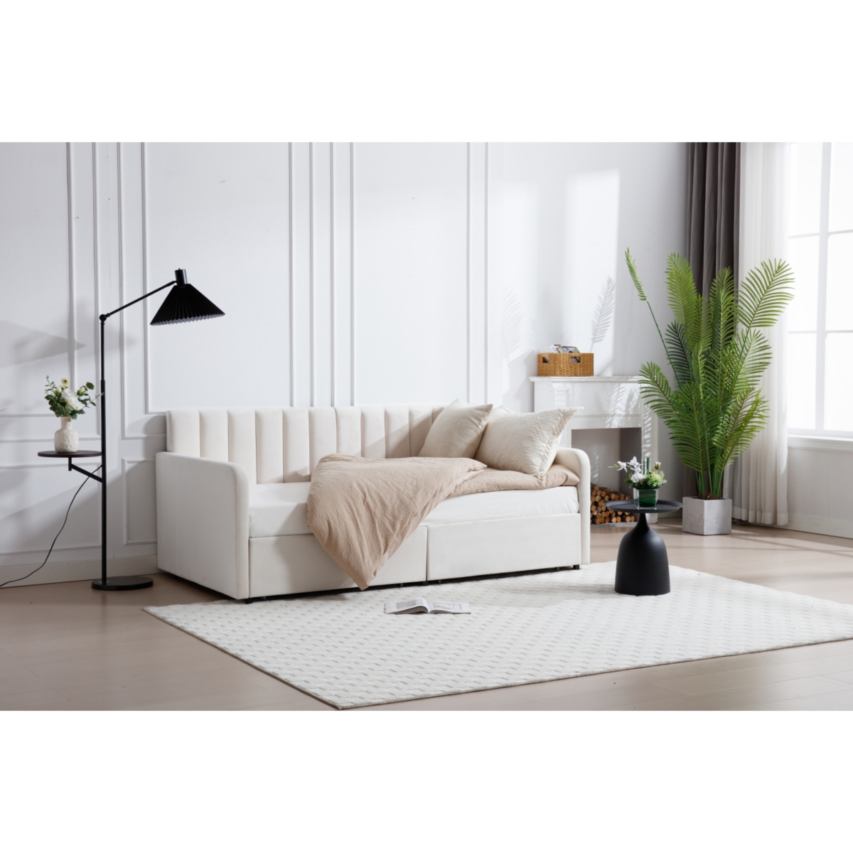 Streamdale Flora Upholstered Velvet Daybed, Twin, Ivory