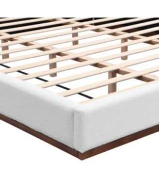 Elegant White Fabric Upholstered King Bed with Solid Wood Base