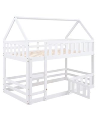 over Twin House Bunk Bed with Fence and Door, White