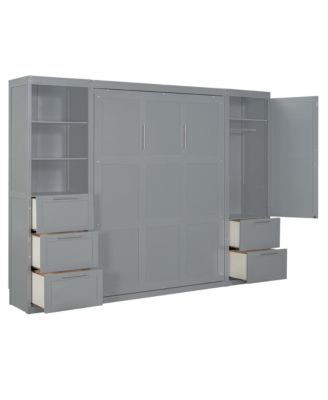  Murphy Bed Wall Bed with Closet, Drawers and Shelves