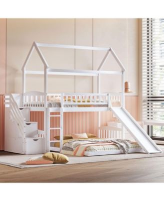 Streamdale Twin Bunk Bed with Drawers, Slide, White