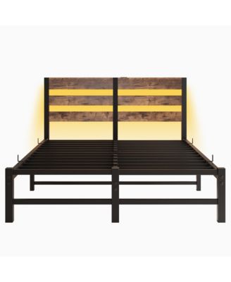 Metal Bed Frame with RGB Lights, Storage