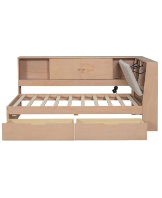 Wooden L-Shaped Daybed with Storage, Bookcase & USB