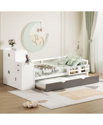 Streamdale Twin Platform Bed with Bookshelf & Trundle