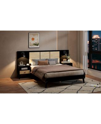 Queen Bed Frame with Nightstands and Lamps