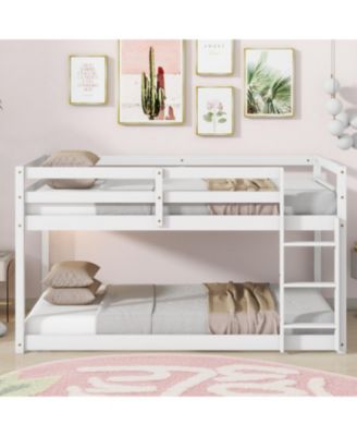 Twin over Twin Loft Bed with Ladder and Reinforced Slats, White