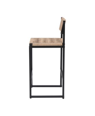 Kitchen Bar Stools with Footrest Set of 2 Paper Rope Weave Dining Chairs Counter Height Barstool