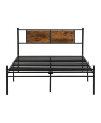Queen Size metal bedframe, Headboard with wood panel decoration