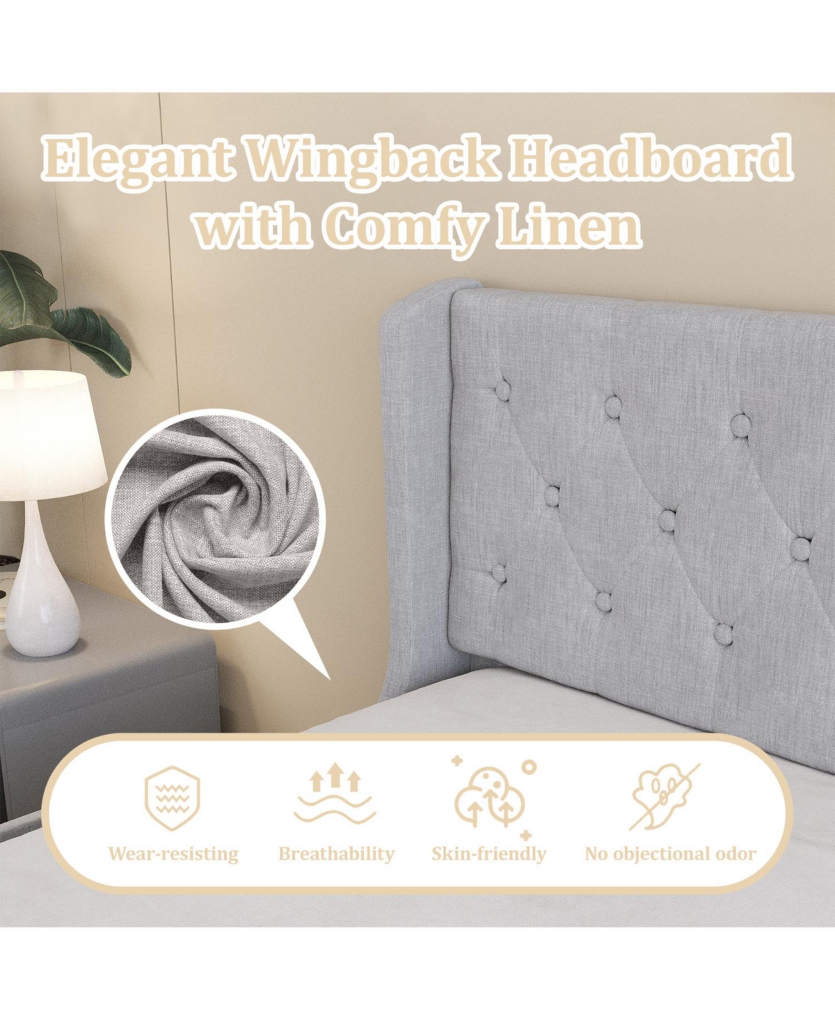 Streamdale Furniture Queen Size Bed Frame with 4 Storage Drawers and Wingback Headboard, Button Tufted Design, Light Grey