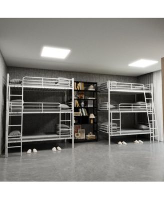 Bedroom dormitory twin size white metal triple bunk bed can be disassembled into three beds