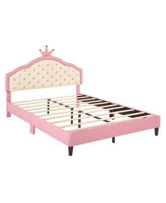 Full Size Lovely Crown Fantasy PU Leather Princess Bed with Tufted Headboard
