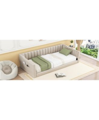  Twin XL Size Upholstery Daybed and Side Storage pocket,Beige