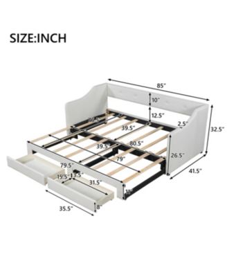 Twin XL to King Size Upholstered Daybed with Two Drawers