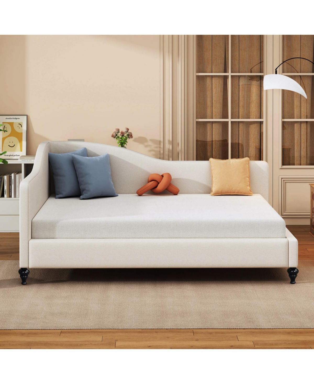Streamdale Furniture Full L-Shaped Linen Daybed, with Solid Wood Legs