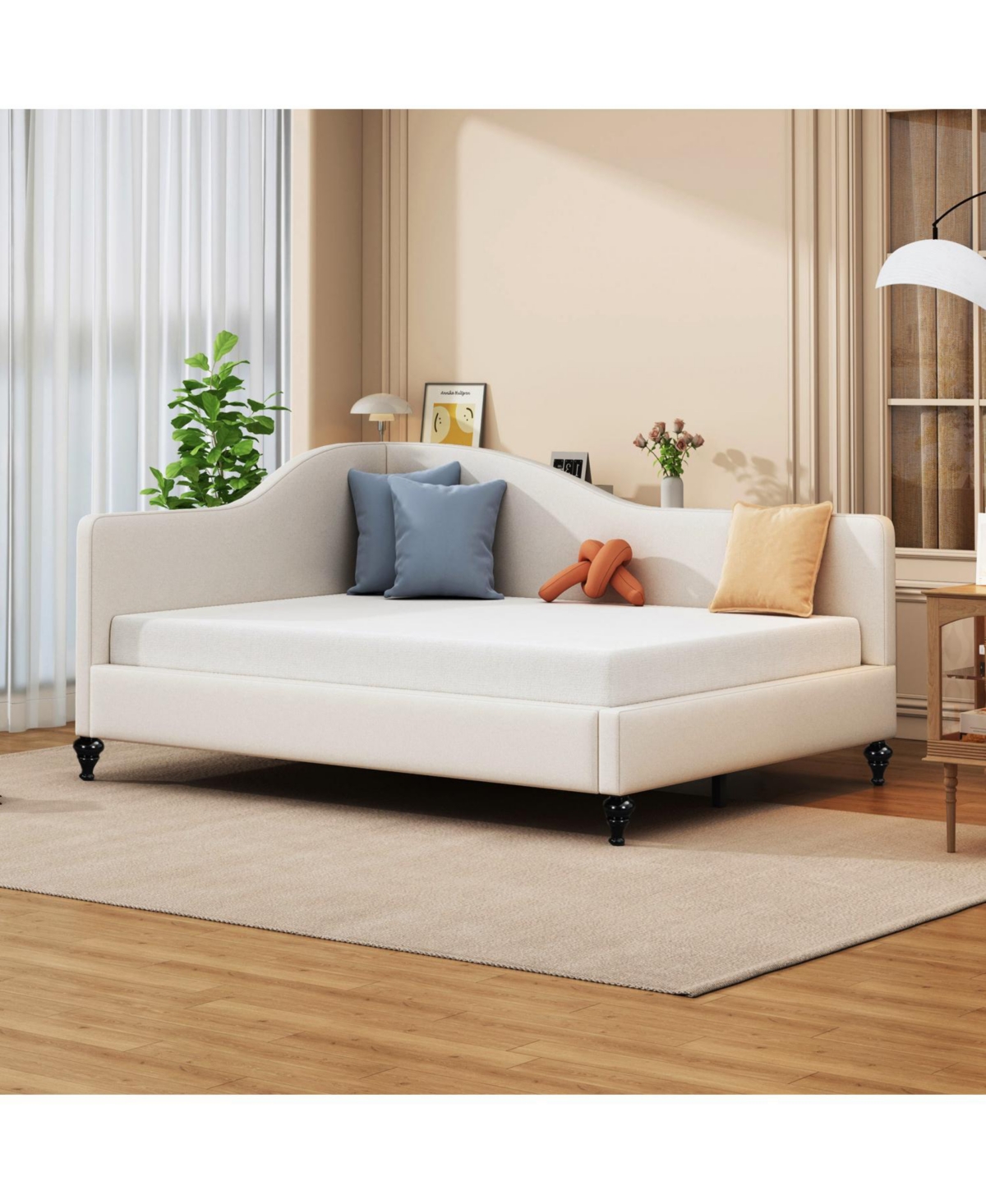 Streamdale Furniture Full L-Shaped Linen Daybed, with Solid Wood Legs